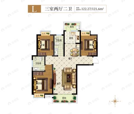 明山学府东苑3室2厅2卫户型图