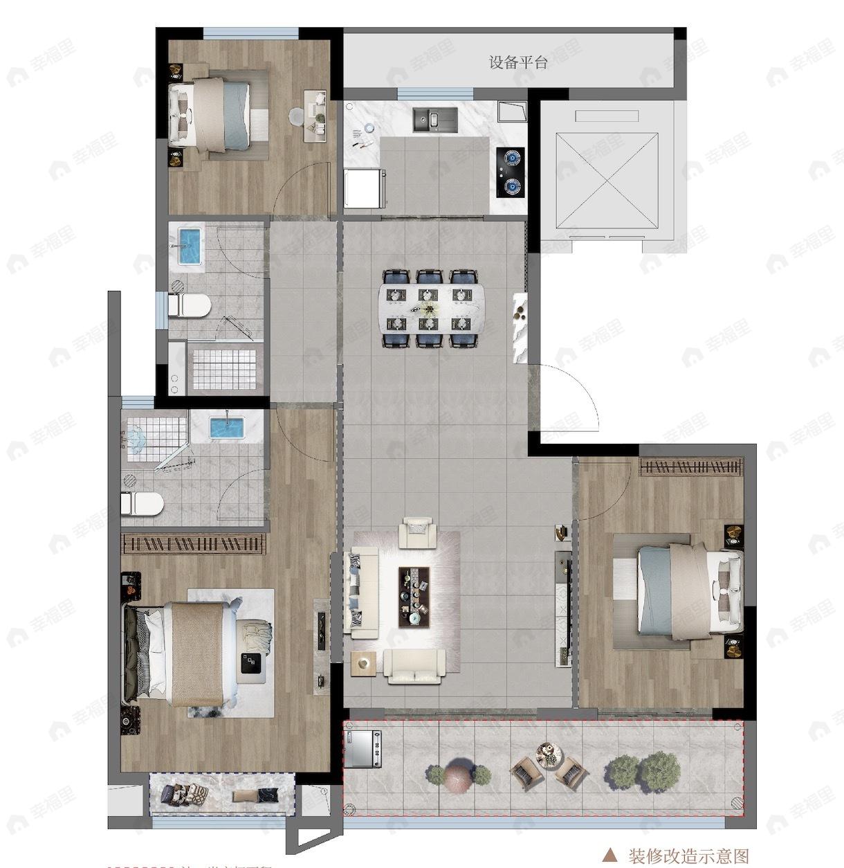 3室2厅2卫建面112m²南户型图