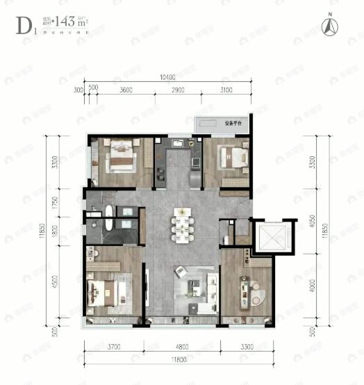 4室2厅2卫建面143平undefined户型图