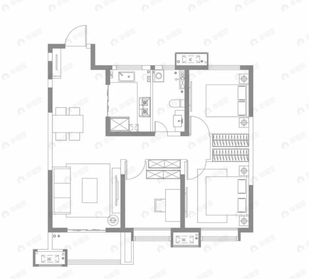 龙记玖樾3室2厅1卫户型图