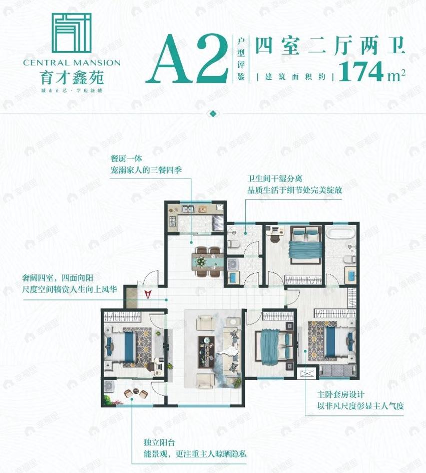 育才鑫苑4室2厅2卫户型图