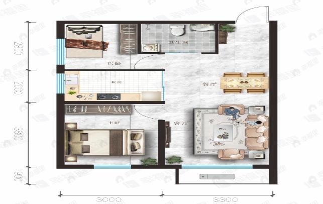 坤德书苑2室2厅1卫户型图