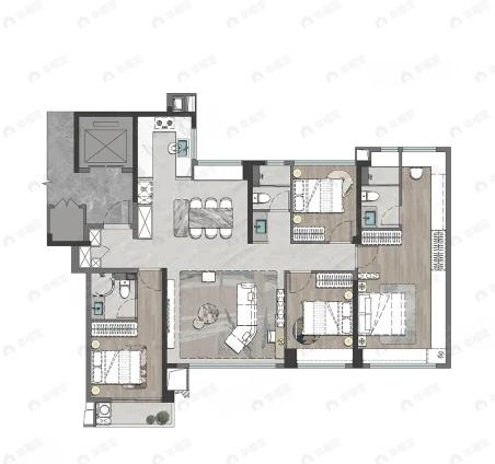 建发-五缘鲤4室3厅3卫户型图