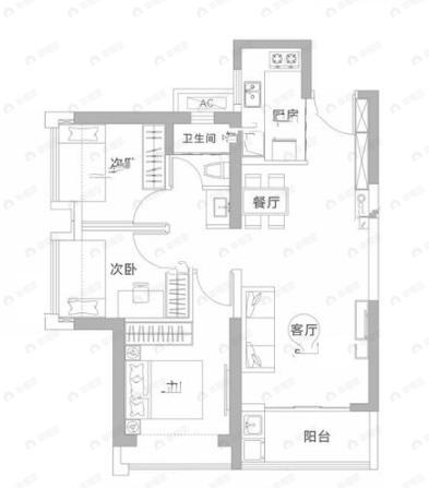 深物业澜湖时代3室2厅1卫户型图