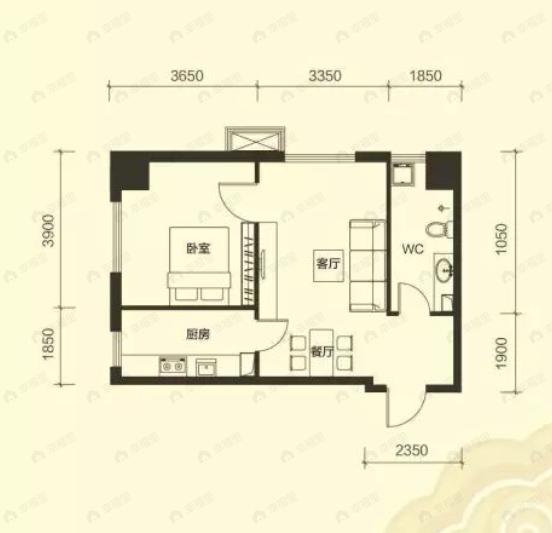万寿里1室2厅1卫户型图