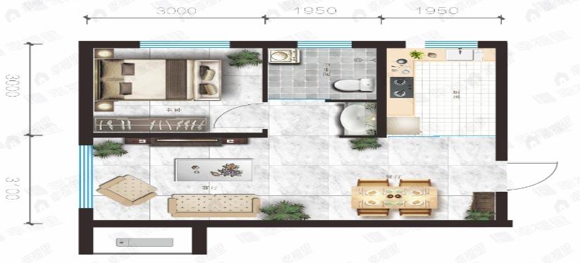 坤德书苑1室2厅1卫户型图
