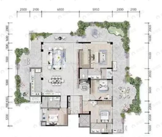 4室2厅3卫建面240平南户型图