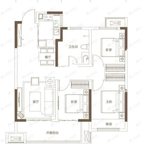 星联花溪府3室2厅1卫户型图