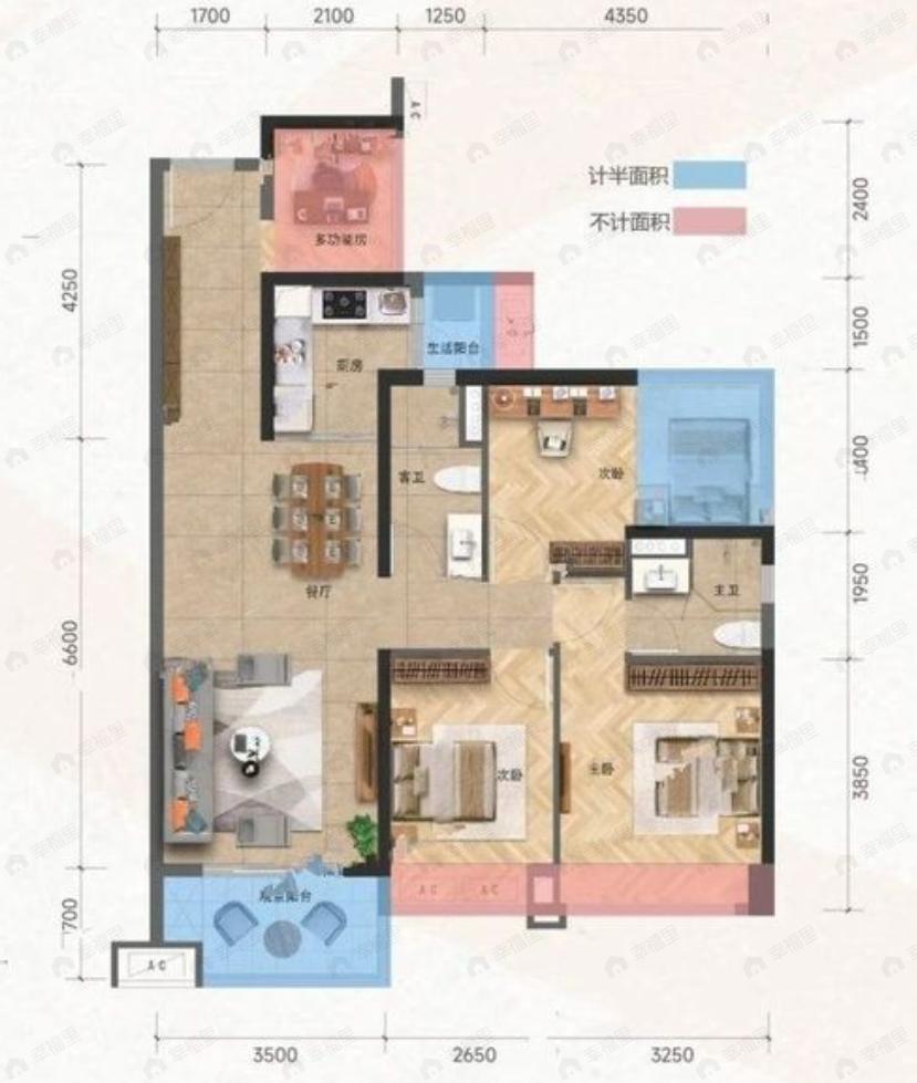 4室2厅2卫建面97平户型图