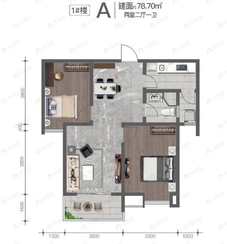 太白阅山2室2厅1卫户型图