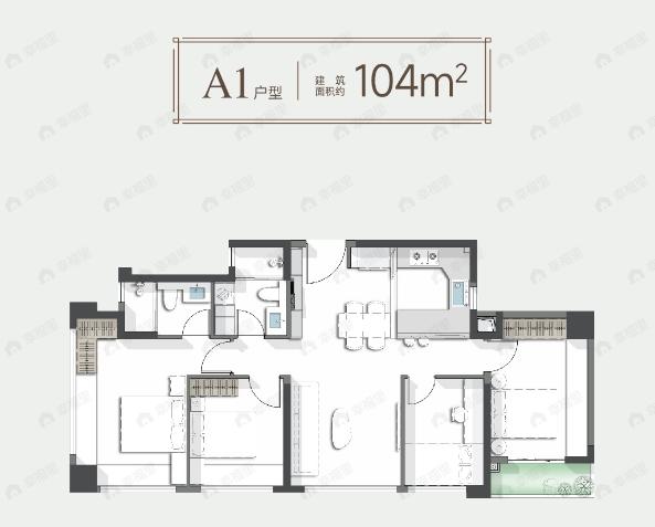 4室2厅2卫建面104平户型图