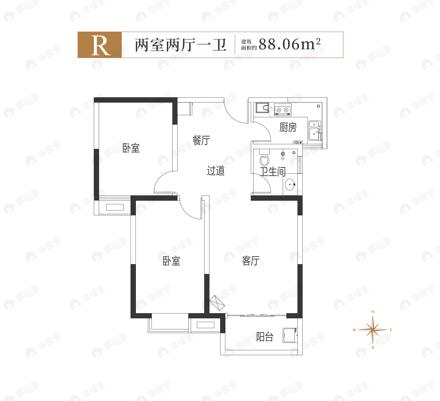 明山学府东苑2室2厅1卫户型图