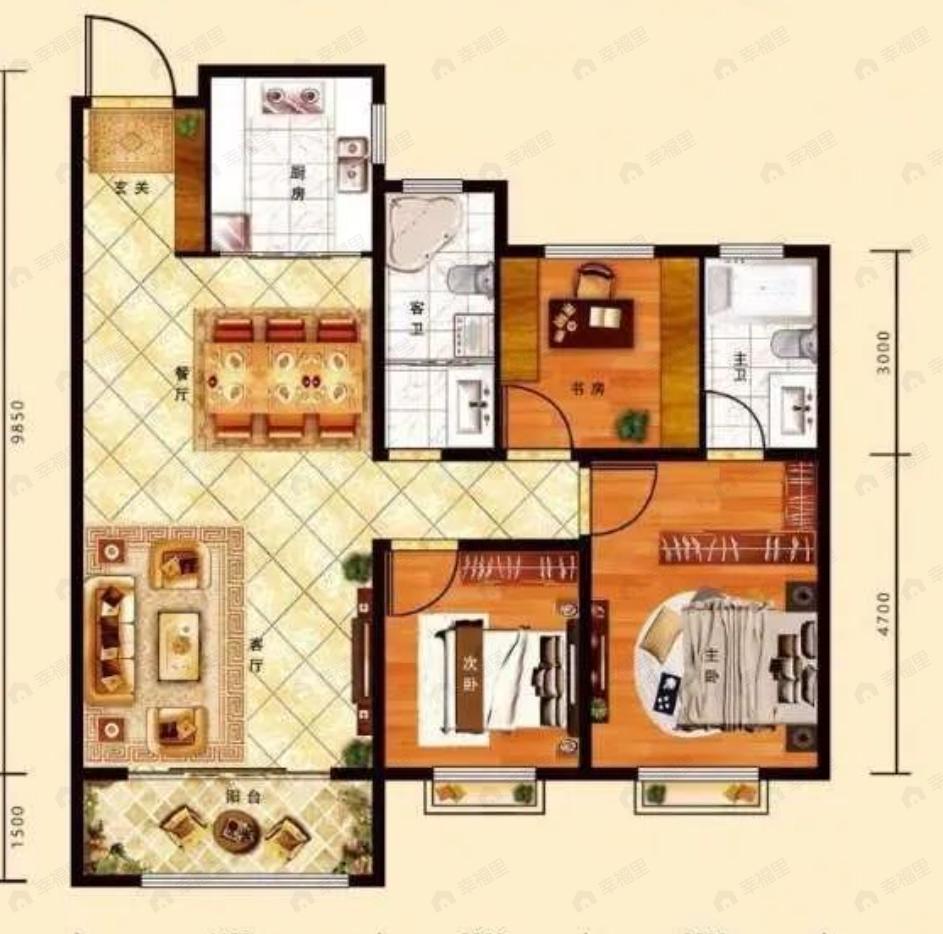 通嘉孔雀府3室2厅2卫户型图