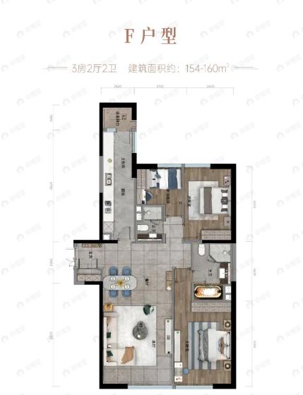 宝能GFC3室2厅2卫户型图
