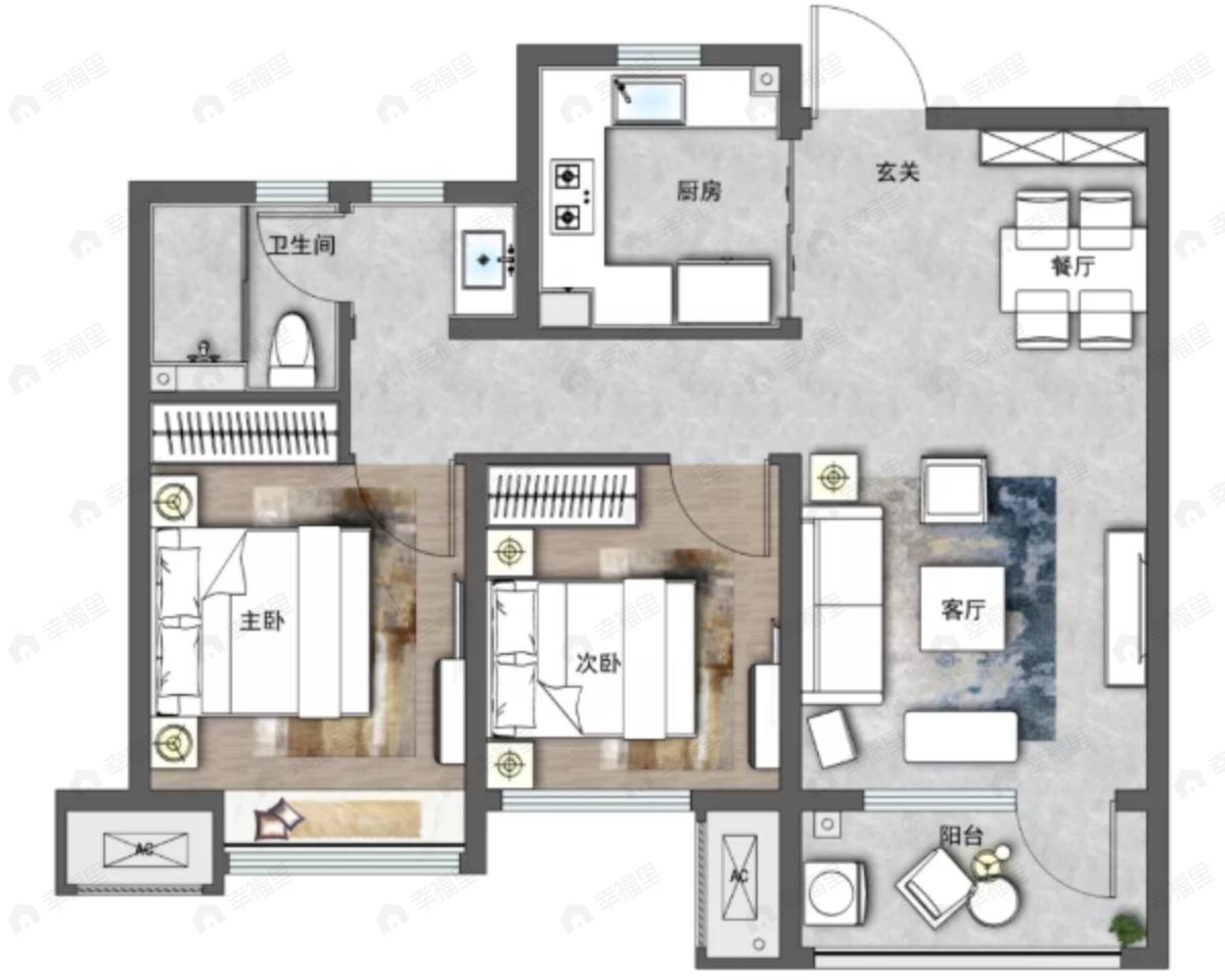 海信花街小镇2室1厅1卫户型图