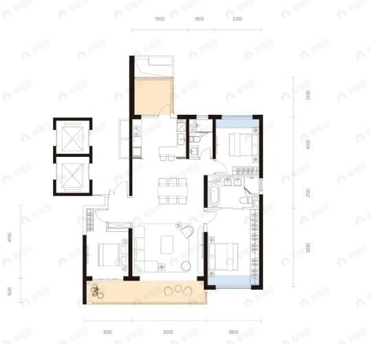 武汉城建中央雲璟3室2厅2卫户型图