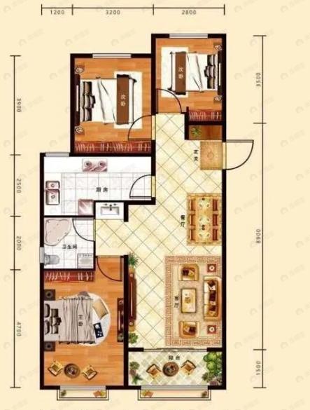 通嘉孔雀府3室2厅1卫户型图