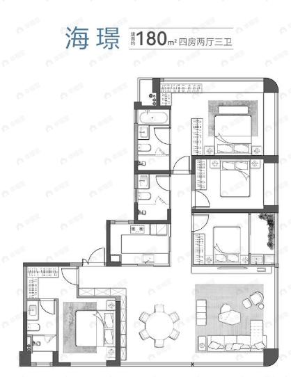 4室2厅3卫建面180平户型图