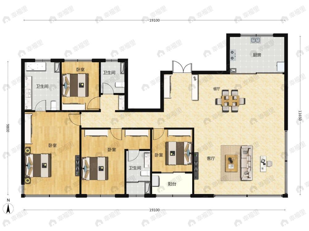 4室2厅3卫建面199平户型图