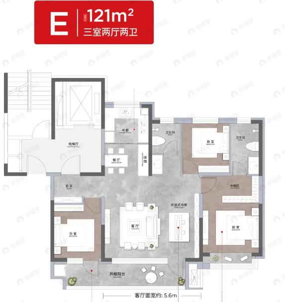 财信·学苑印象3室2厅2卫户型图