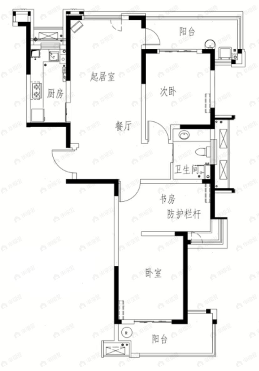 高新骊山下的院子3室2厅1卫户型图