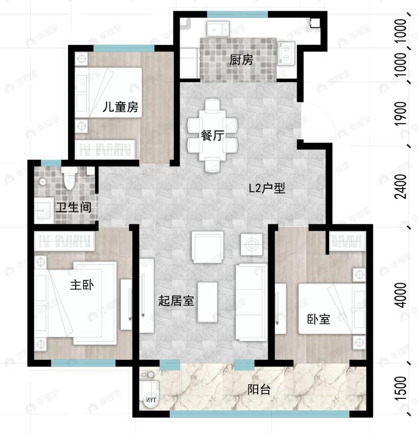 成龙学府·悦城3室2厅1卫户型图