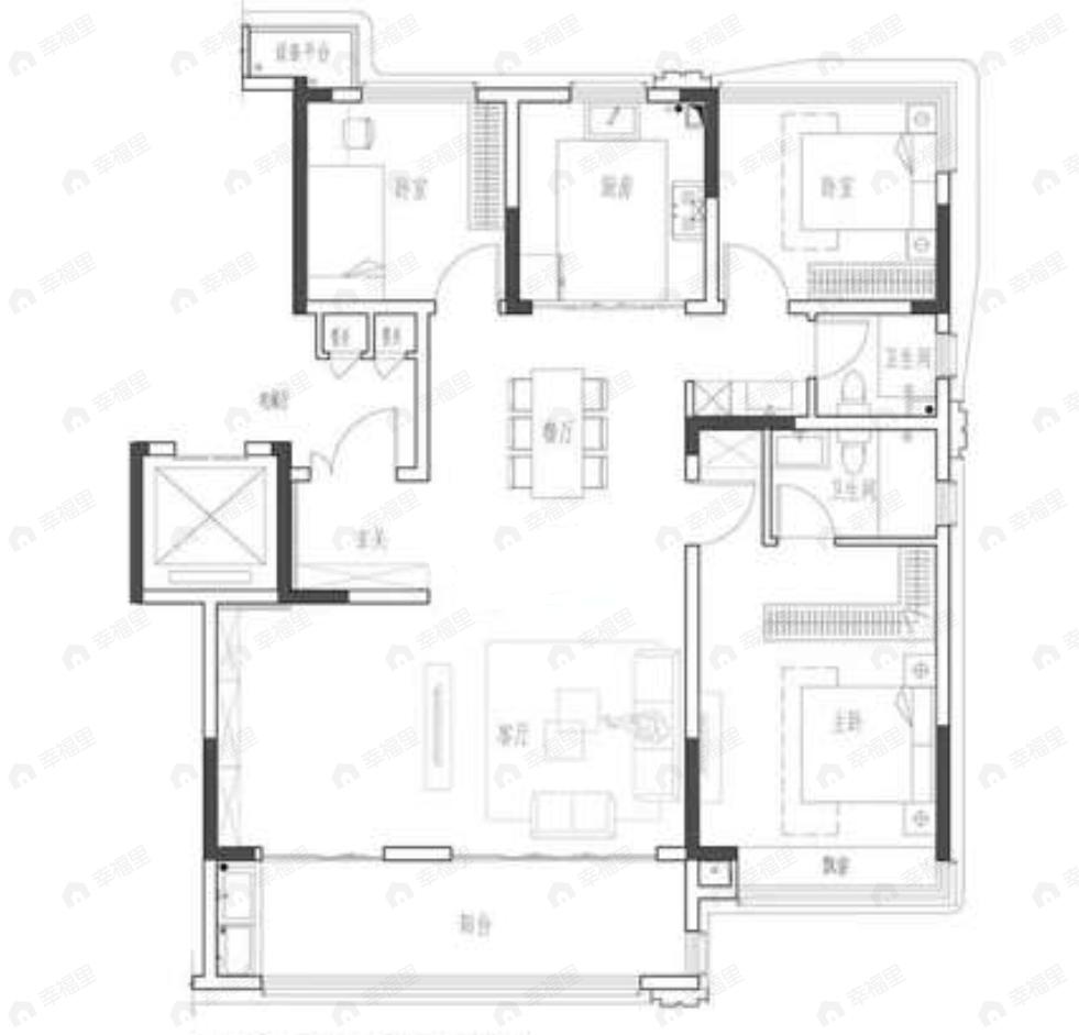 3室2厅2卫建面157平户型图