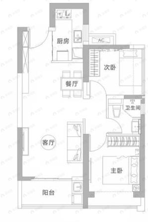 2室2厅1卫建面73平南户型图