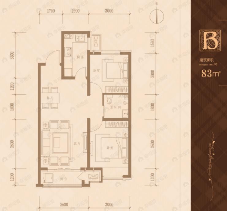 3室2厅1卫建面83平户型图