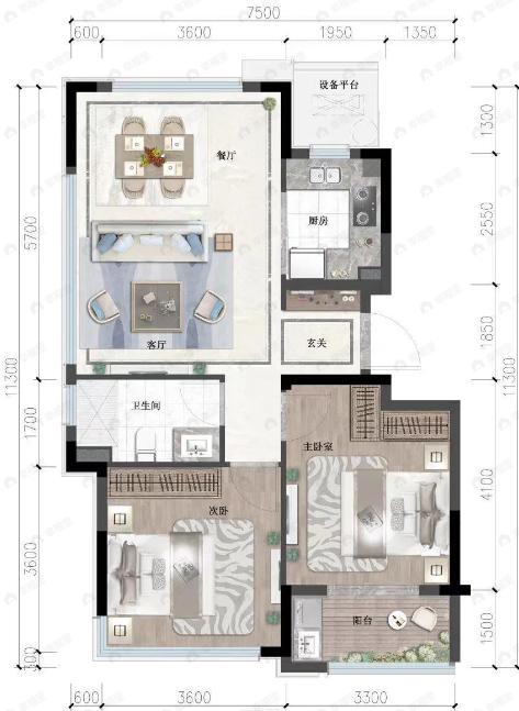 安吉慢谷2室2厅1卫户型图