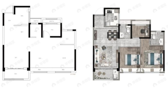 华鸿状元府3室2厅2卫户型图