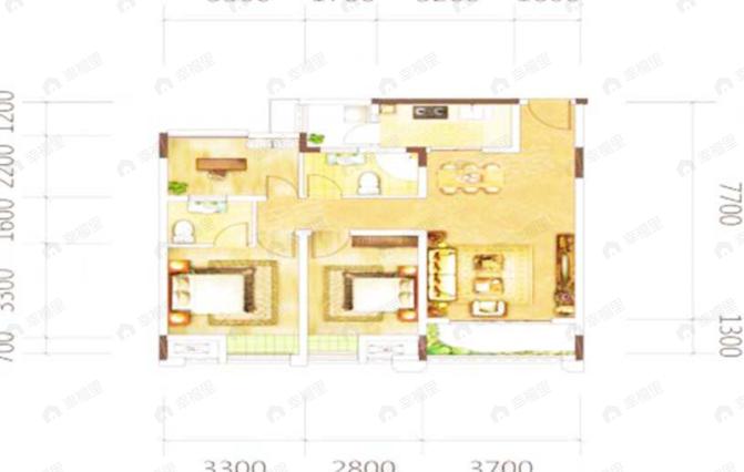 3室2厅2卫建面81平户型图