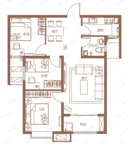 辰宇世纪城3室2厅1卫户型图