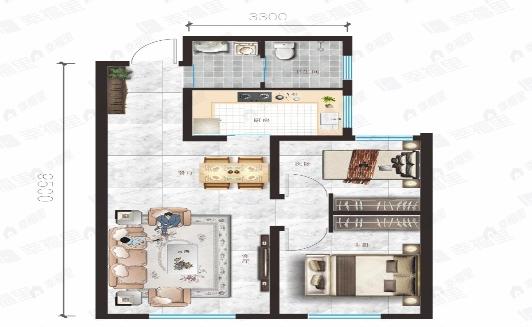 坤德书苑2室2厅1卫户型图