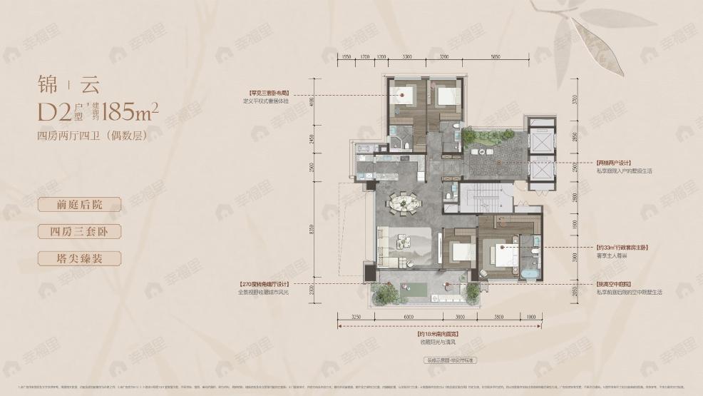 4室2厅4卫建面185平南户型图