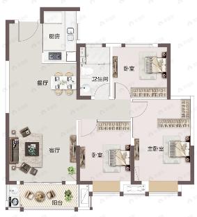 鹏湖湾3室2厅1卫户型图