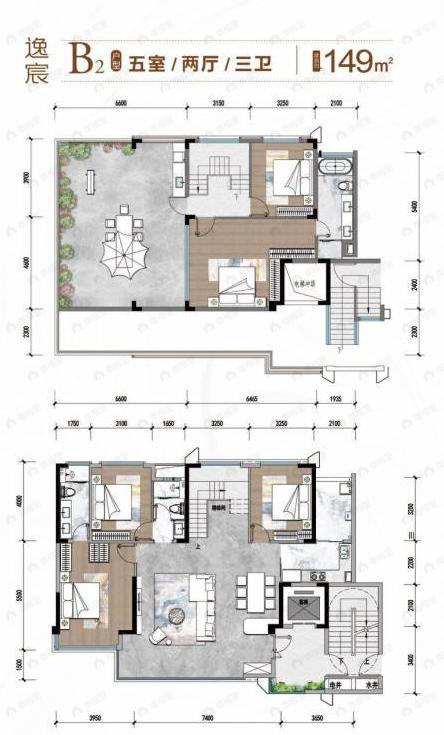 5室2厅3卫建面149平户型图