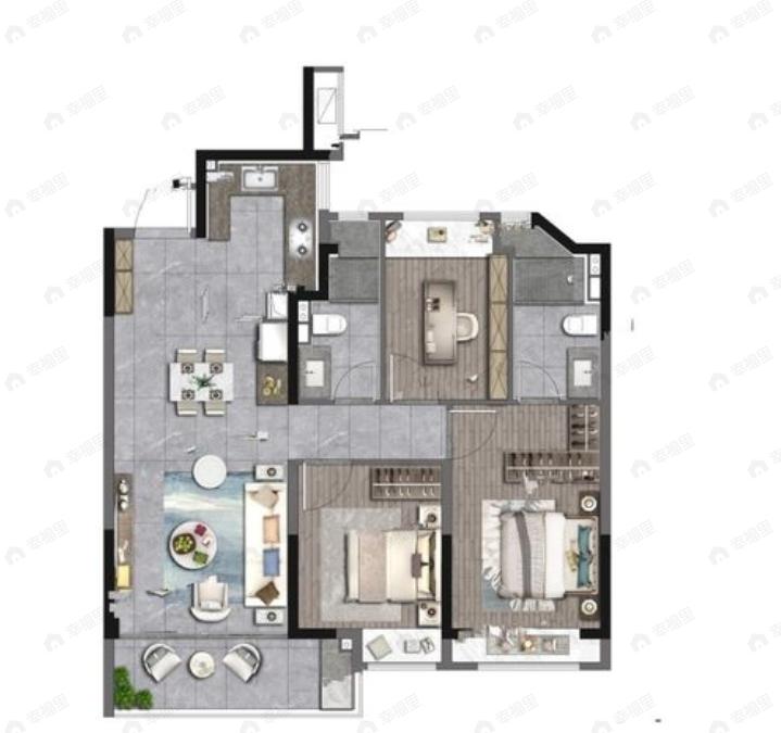 中国铁建·熙语3室2厅2卫户型图