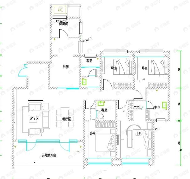 4室2厅3卫建面193平户型图