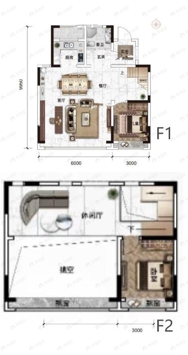 2室3厅1卫建面132m²南户型图
