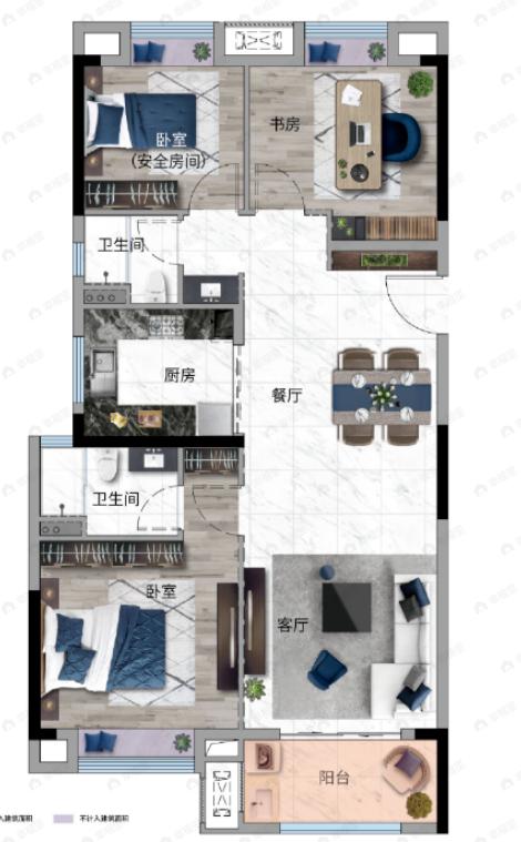 新城桃李郡3室2厅2卫户型图