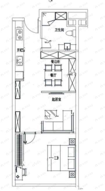 二七星城1室2厅1卫户型图