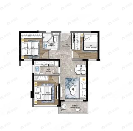 宝龙旭辉城3室2厅1卫户型图