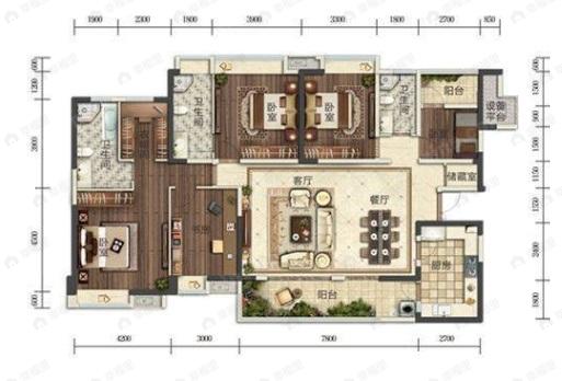 5室2厅3卫建面196平南户型图
