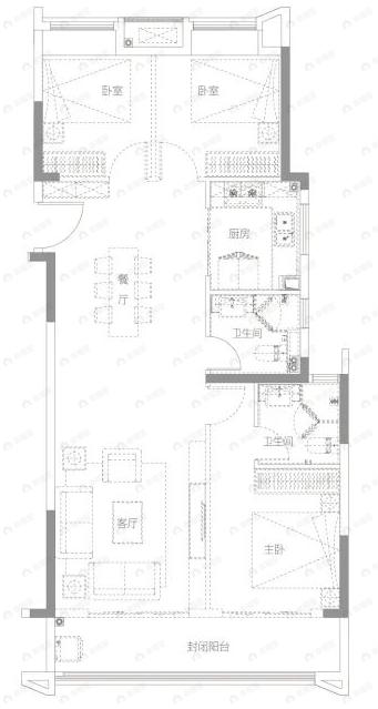 东湖金茂府3室2厅2卫户型图