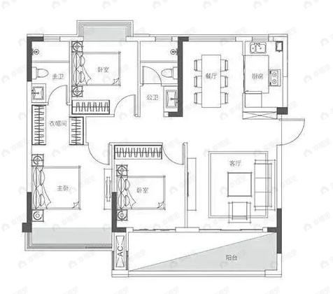 中辉·半山墅3室2厅2卫户型图