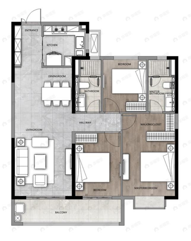龙湖清能天奕3室2厅2卫户型图