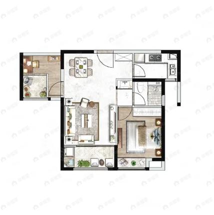 2室2厅1卫建面73m²南|北户型图