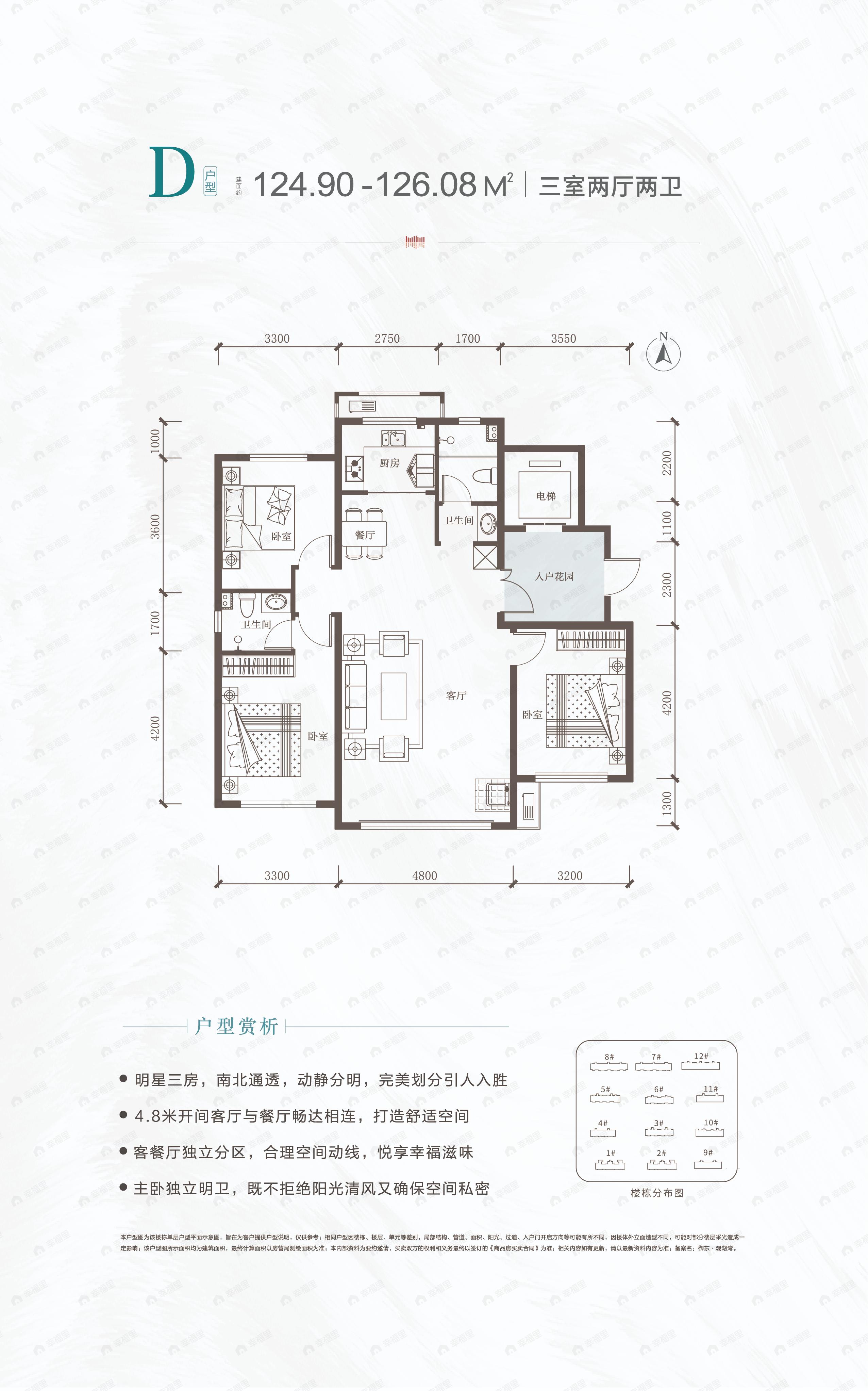 3室2厅2卫建面124平南户型图