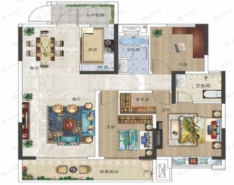 建控江山汇3室2厅2卫户型图